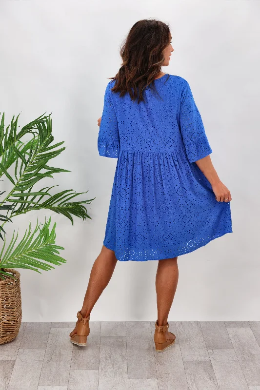 Shine On label Capri Broderie Dress Cobalt