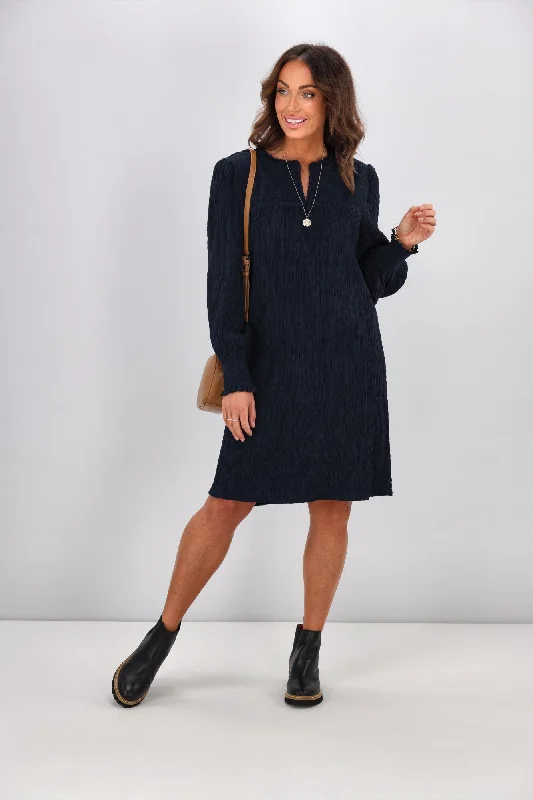 Shine On Label Haven Textured Shirred Yoke Dress Midnight