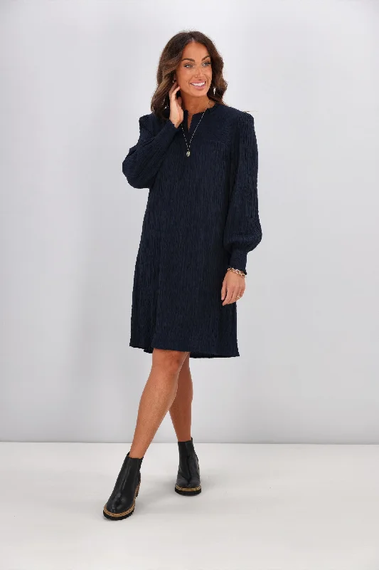 Shine On Label Haven Textured Shirred Yoke Dress Midnight