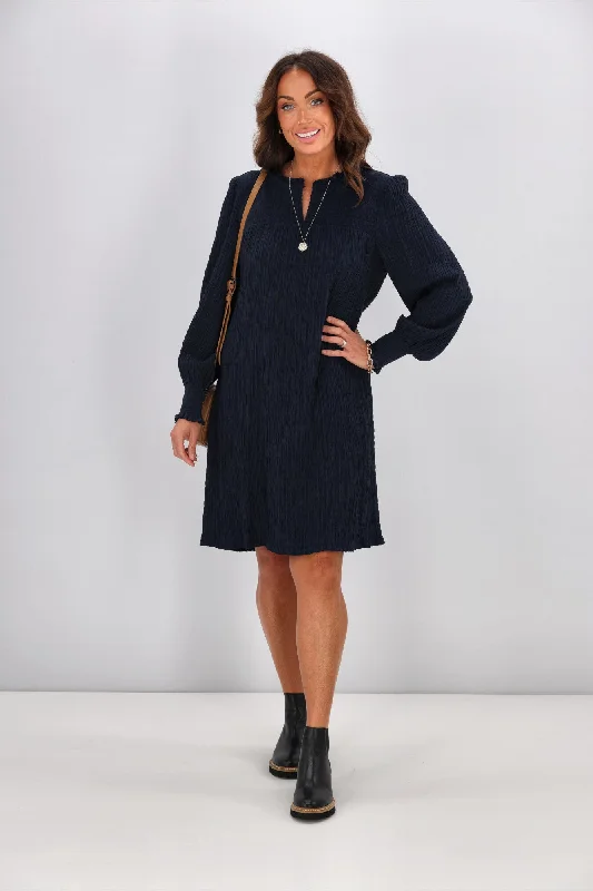 Shine On Label Haven Textured Shirred Yoke Dress Midnight