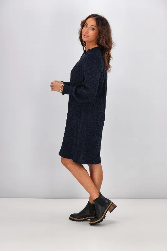 Shine On Label Haven Textured Shirred Yoke Dress Midnight