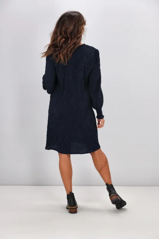 Shine On Label Haven Textured Shirred Yoke Dress Midnight