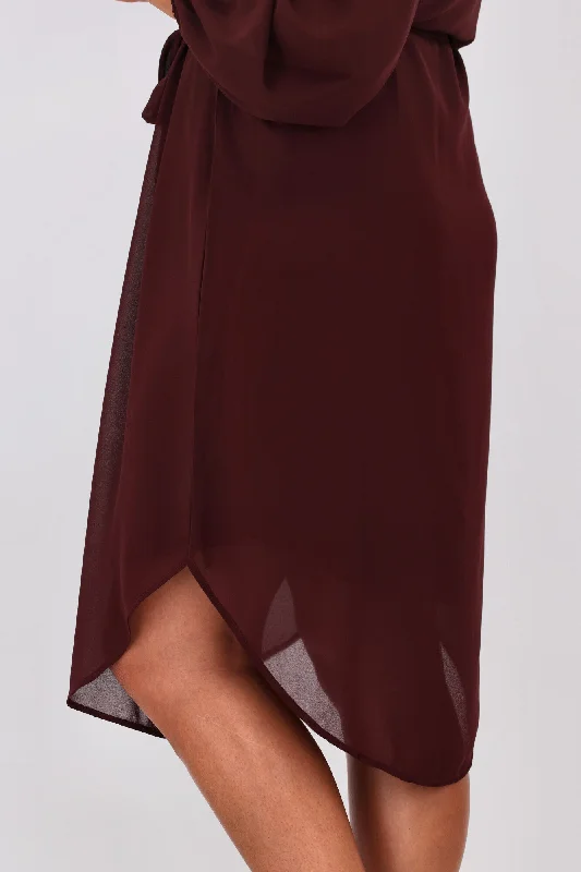 Shine On Label Zaya Placket Neck Dress Deep Wine