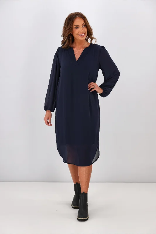 Shine On Label Zaya Placket Neck Dress Midnight