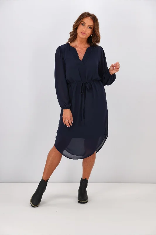 Shine On Label Zaya Placket Neck Dress Midnight