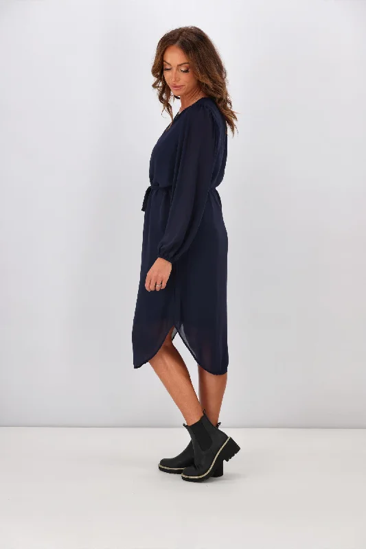 Shine On Label Zaya Placket Neck Dress Midnight