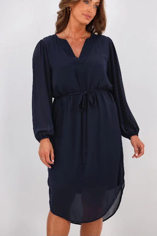 Shine On Label Zaya Placket Neck Dress Midnight