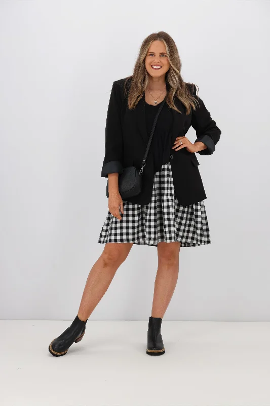 Silver Wishes Gingham Contrast Angle Tiered Dress Black