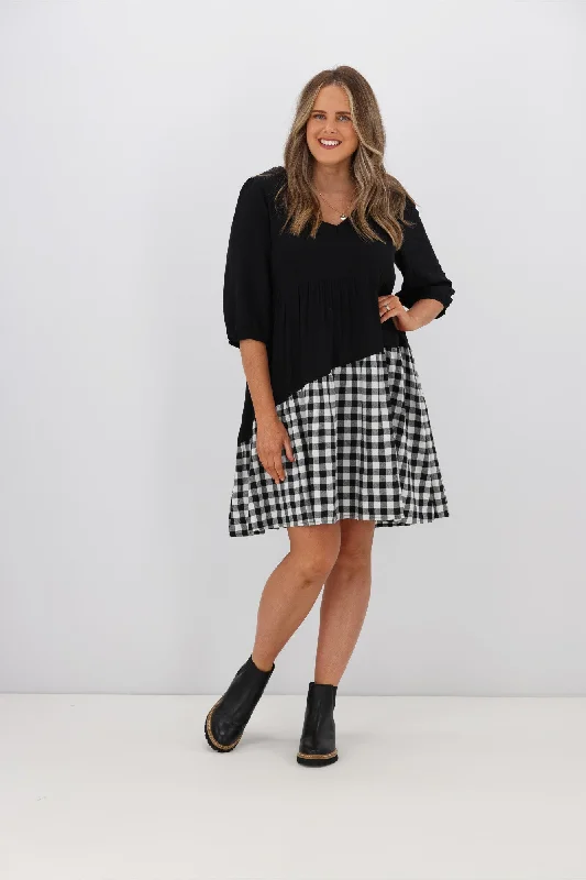 Silver Wishes Gingham Contrast Angle Tiered Dress Black