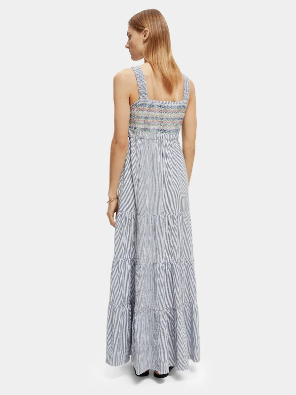 Sleeveless smocked & tiered maxi dress