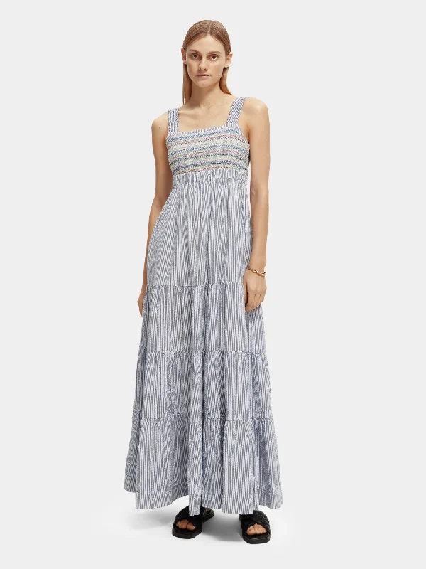 Sleeveless smocked & tiered maxi dress