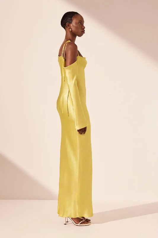 SOFIA ASYMMETRICAL LONG SLEEVE MAXI DRESS - LIME