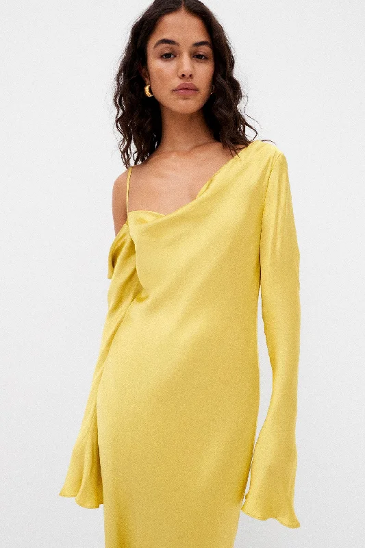 SOFIA ASYMMETRICAL LONG SLEEVE MAXI DRESS - LIME