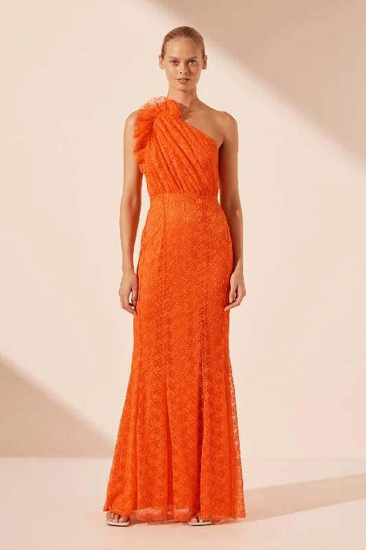 SOL LACE ASYMMETRICAL DETAIL MAXI DRESS - FLAME