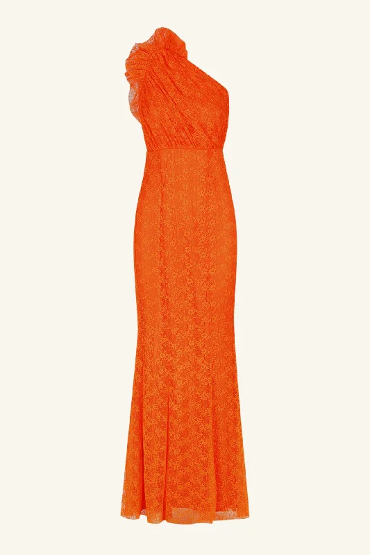 SOL LACE ASYMMETRICAL DETAIL MAXI DRESS - FLAME