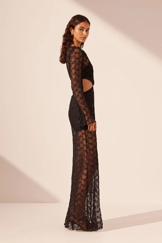 SOL LACE CUT OUT MAXI DRESS - BLACK