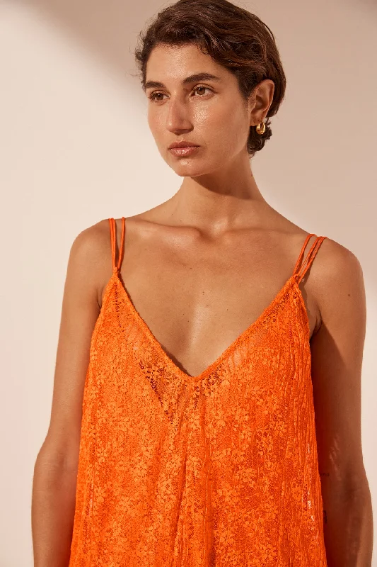 SOL LACE PLUNGED MAXI DRESS - FLAME