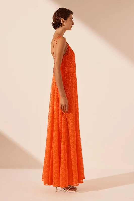 SOL LACE PLUNGED MAXI DRESS - FLAME