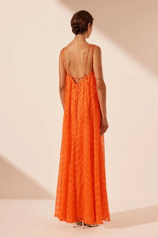 SOL LACE PLUNGED MAXI DRESS - FLAME