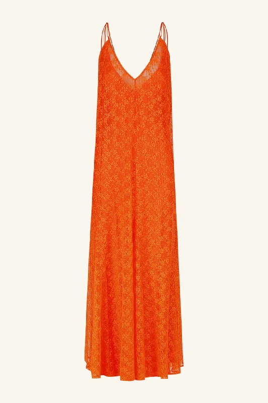 SOL LACE PLUNGED MAXI DRESS - FLAME