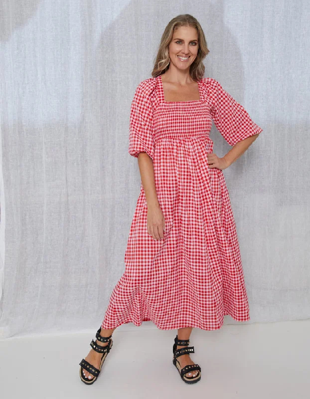 Stella + Gemma Sherry Dress Gingham Red Pink