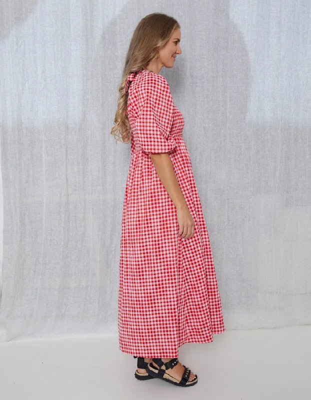 Stella + Gemma Sherry Dress Gingham Red Pink