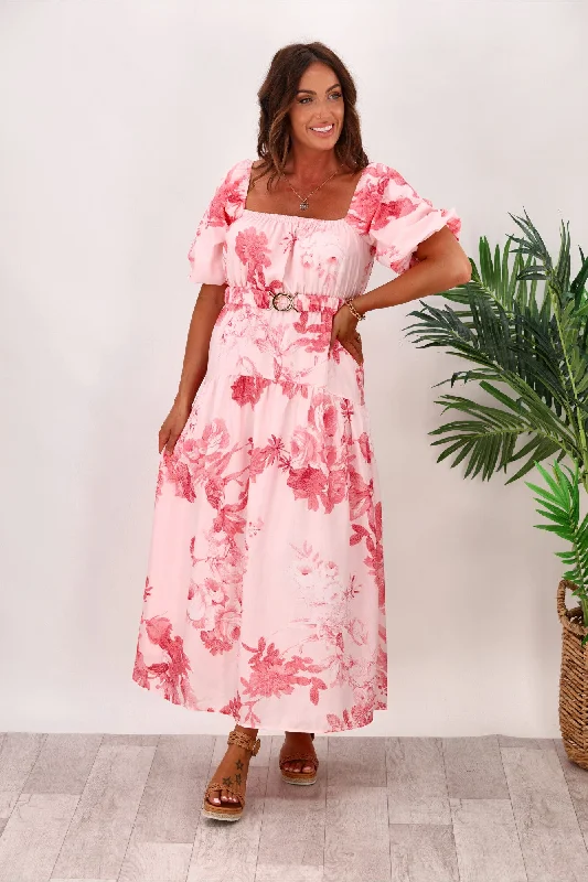 Style State Floral Maxi Dress With Belt White Pink