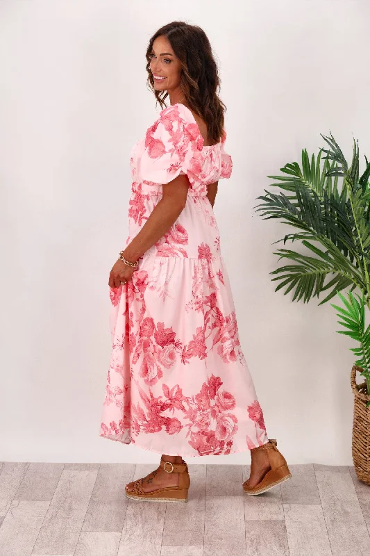 Style State Floral Maxi Dress With Belt White Pink