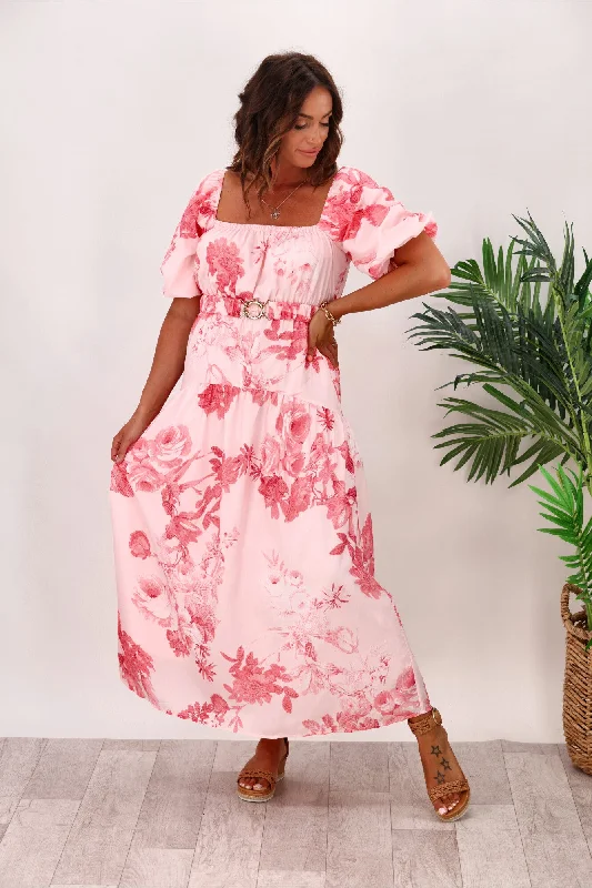 Style State Floral Maxi Dress With Belt White Pink