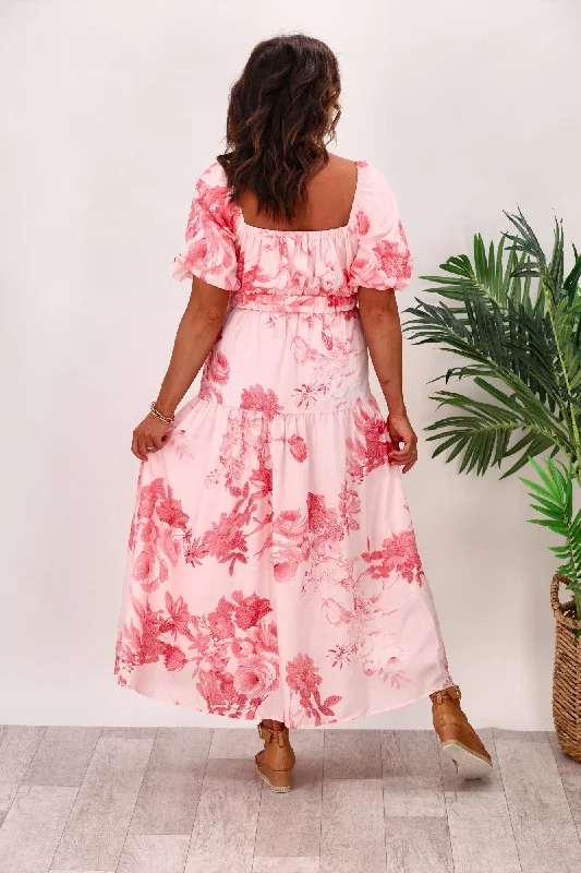 Style State Floral Maxi Dress With Belt White Pink