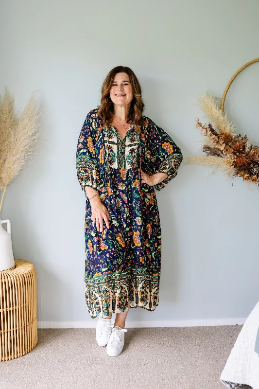 Sunday Boho Daria Dress Green Navy Print