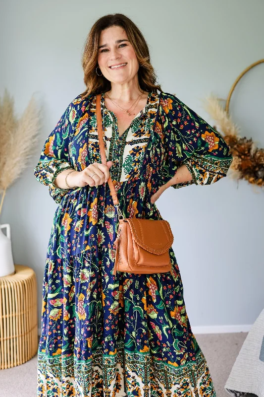 Sunday Boho Daria Dress Green Navy Print