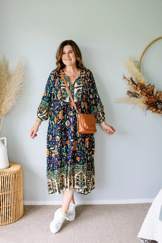 Sunday Boho Daria Dress Green Navy Print