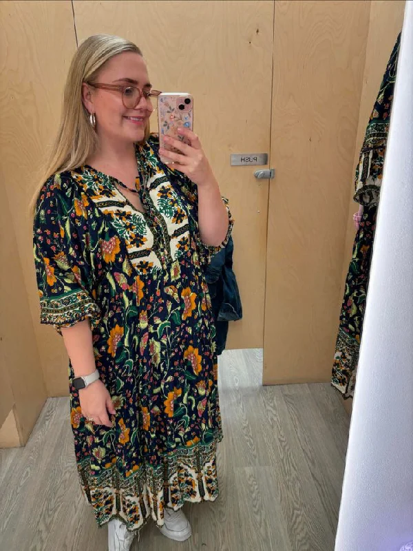 Sunday Boho Daria Dress Green Navy Print