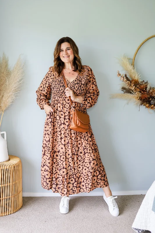 Sunday Boho Fern Dress Tan Floral