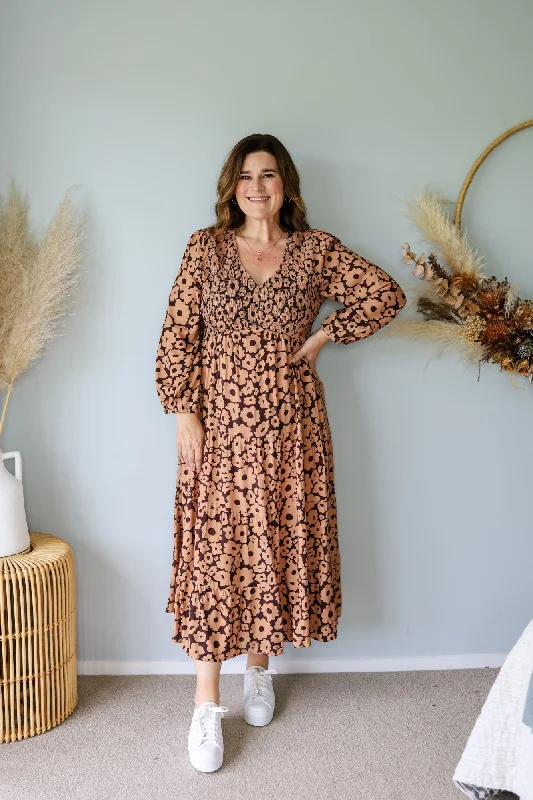 Sunday Boho Fern Dress Tan Floral