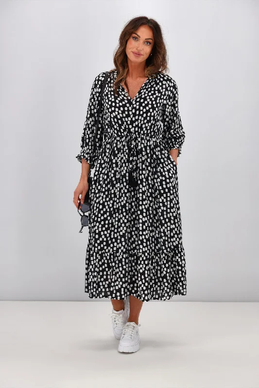 Sunday Boho Taryn Dress Black White Spot