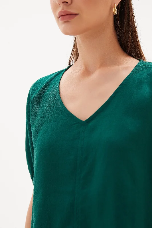 Tirelli V Neck Bishop Sleeve Top Emerald Green