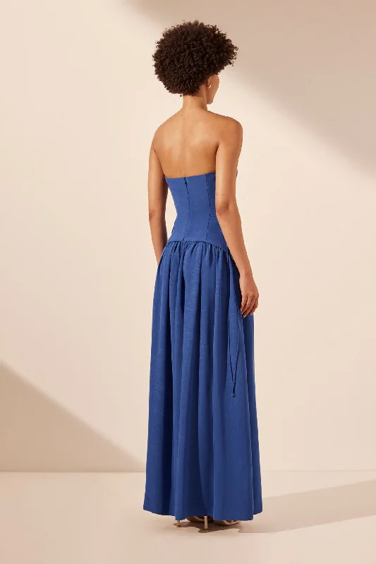 VENTO LACE UP STRAPLESS MAXI DRESS - COBALT