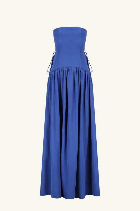 VENTO LACE UP STRAPLESS MAXI DRESS - COBALT