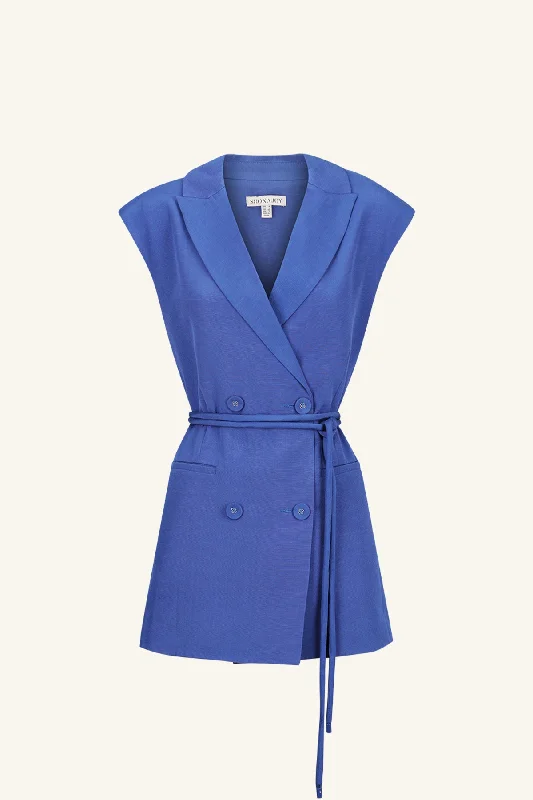 VENTO SLEEVELESS BLAZER DRESS - COBALT