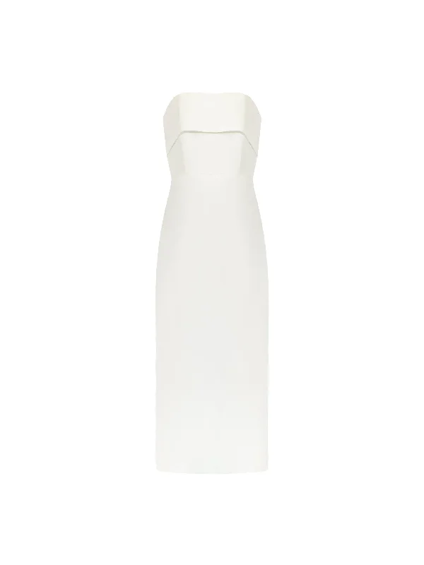 White Crepe Boned Bandeau Dress