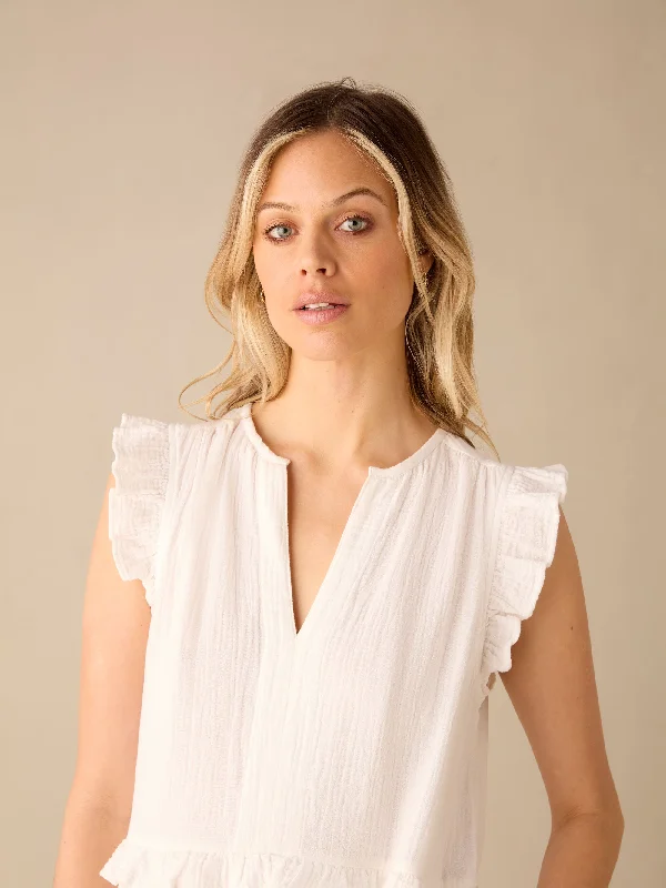 White Frill Detail Cheesecloth Dress