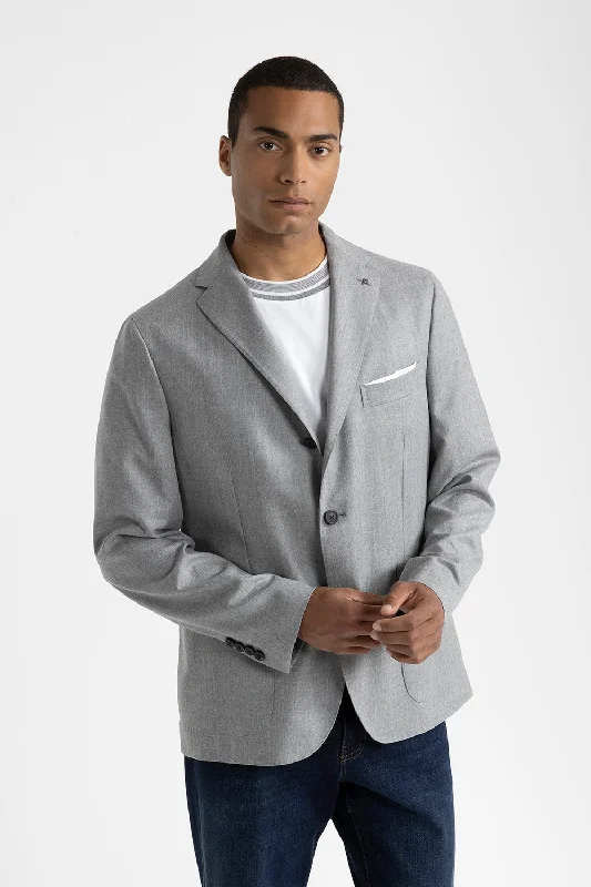 Pure new wool flannel single-breasted blazer