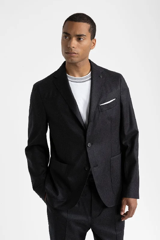 Pure new wool flannel single-breasted blazer