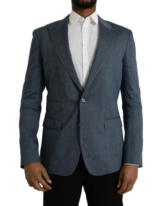 Blue Linen Napoli Single Breasted Coat Blazer