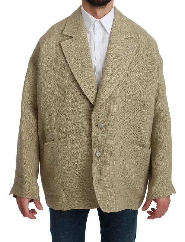 Chic Beige Jute Single-breasted Blazer