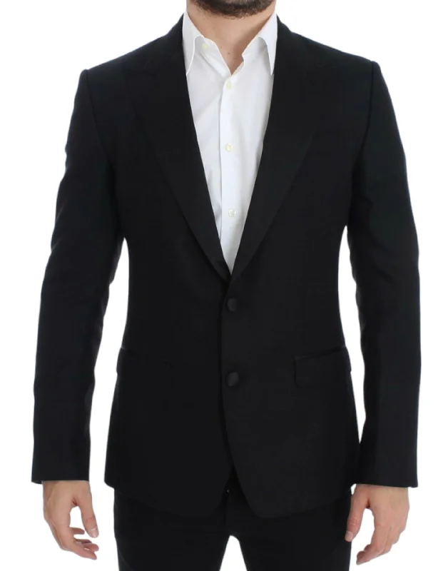 Elegant Black Silk Blend Sicilia Blazer