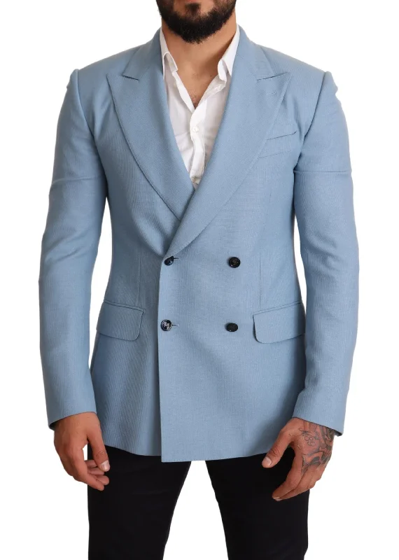 Elegant Blue Cashmere-silk Men's Blazer