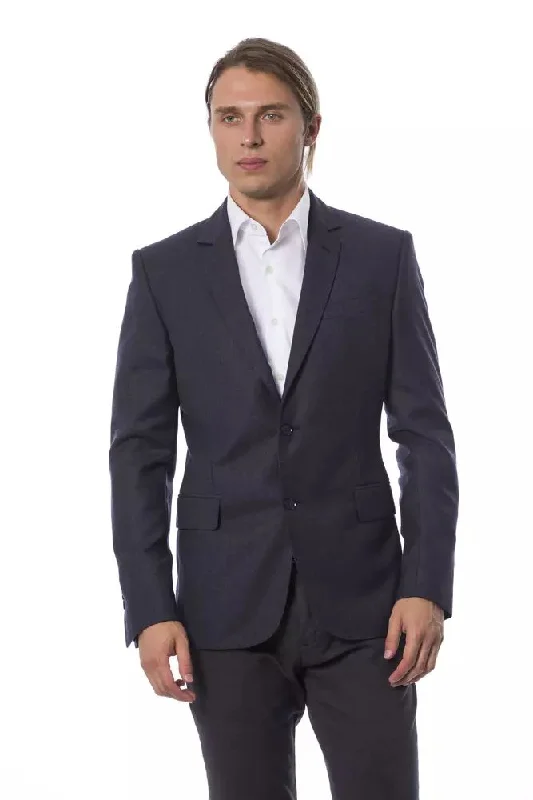 Elegant Blue Wool Single-breasted Blazer